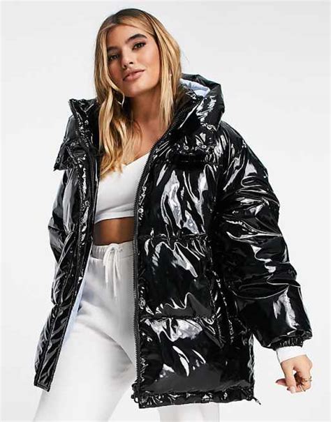 Asos Design Doudoune Oversize Ultra Brillante à Capuche Noir