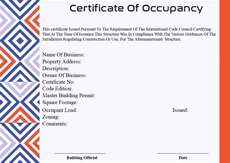 Free Certificate Of Occupancy Sample Templates Example