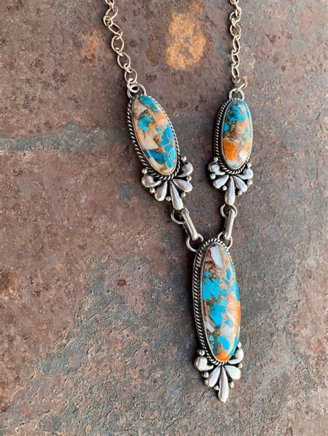 Statement Spiny Oyster Kingman Turquoise Necklace Sterling Silver