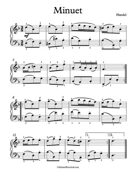 Free Piano Sheet Music Minuet In D Minor Handel Michael Kravchuk