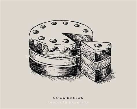 Cake Illustration Vintage Style Drawing Birthday Cake Etsy