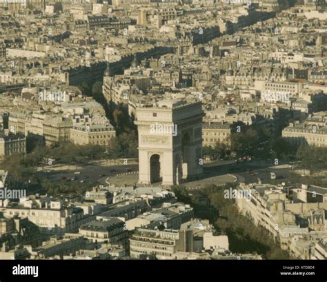 Aerial View Looking Towards The Arc De Triomphe Paris France Europe