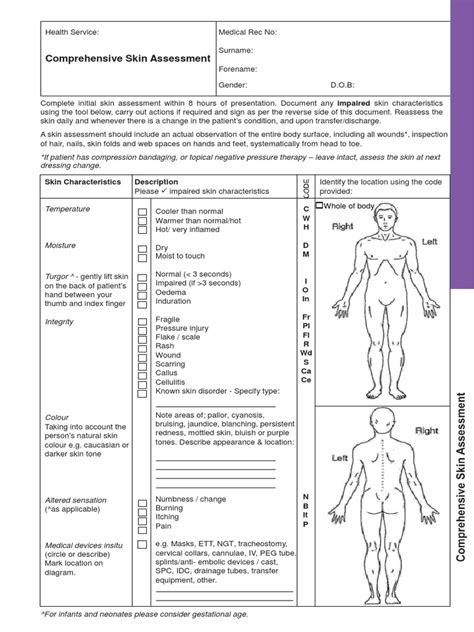 Skin Assessment Form Pdf Clinical Medicine Health Sciences