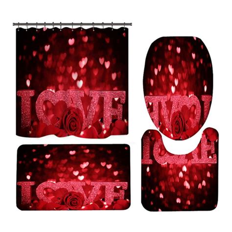 Valentines Shower Curtain Sets Include Non Slip Rugs Toilet Lid Cover