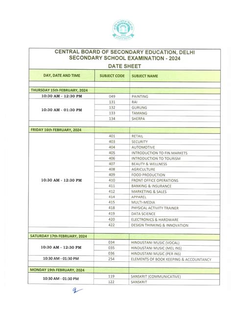 Cbse Class 10th Datesheet 2024 Pdf Instapdf