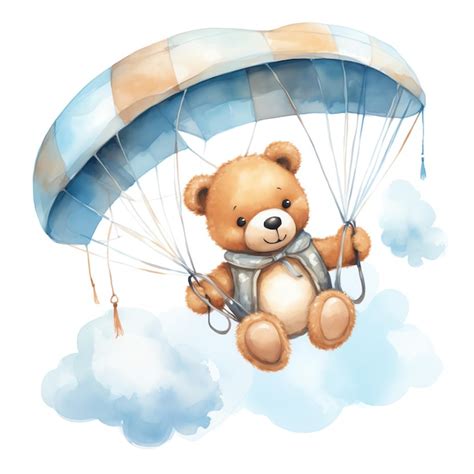 Premium Ai Image Cute Watercolor Teddy Bear Flying Illustration Teddy