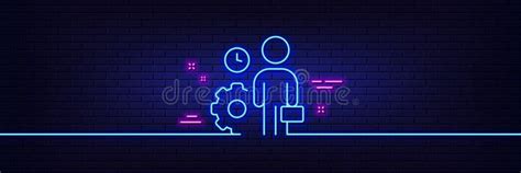 Employee Line Icon Work Project Sign Neon Light Glow Effect Vector