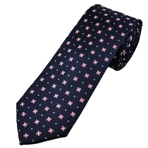 Tresanti Celeste Navy Blue Pink And Light Blue Flower And Square Pattern Mens Silk Tie From Ties