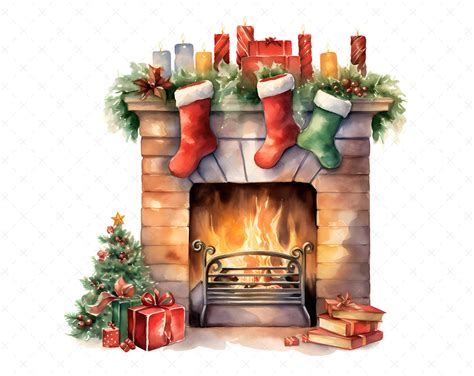 Christmas Fireplaces Clipart 12 High Quality Jpgs Cosy Winter Stocking