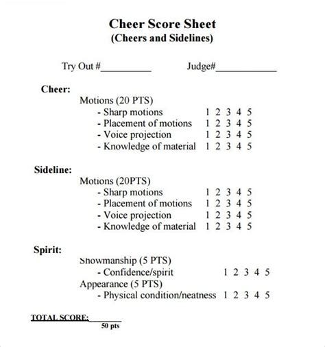 A Sheet With Numbers On It That Says Cheer Score Sheet Cheers And Sudlings