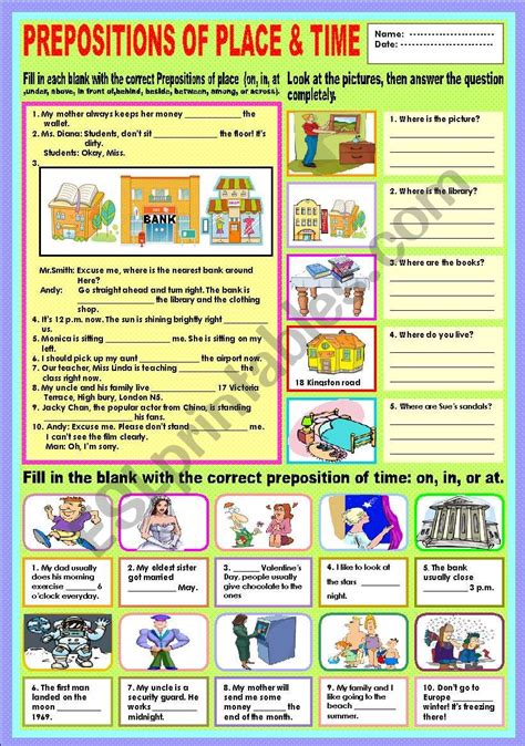 Prepositions Of Place And Time Review Esl Worksheet By Ayrin