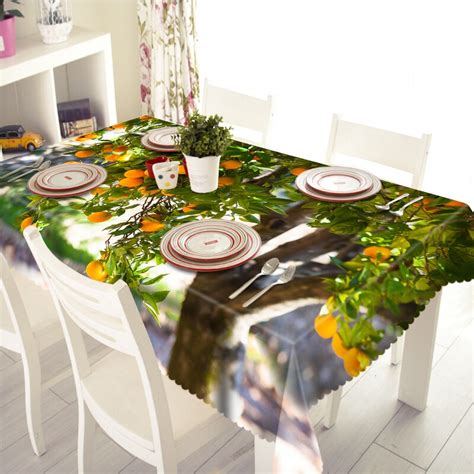 New 3d Tablecloths Red Oranges Fruit Pattern Waterproof Oil Proof Thicken Polyester Rectangular