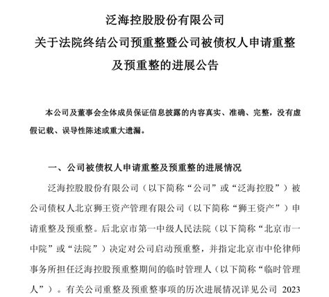 泛海控股被法院终结预重整，前三季度归母净资产为 12054亿元 每日经济网