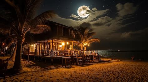 Premium AI Image | A beach house with a full moon in the background