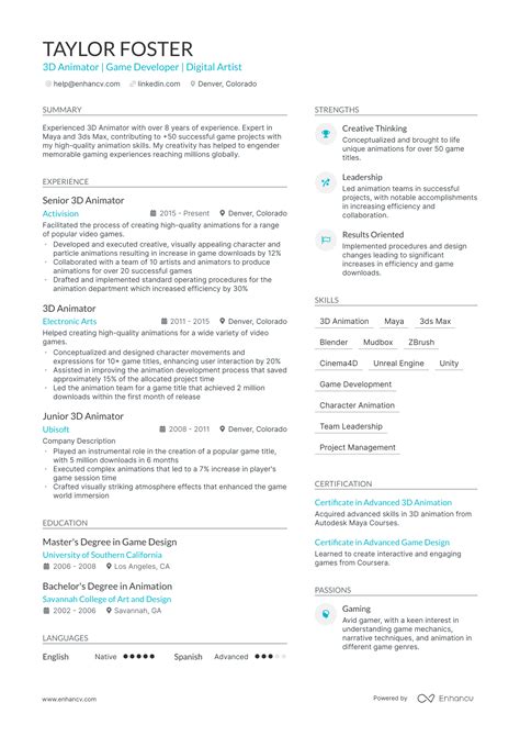 5 3D Animator Resume Examples Guide For 2023