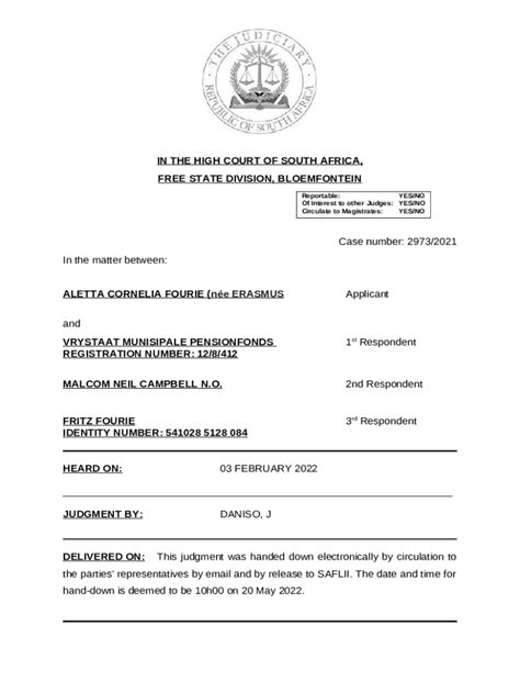 IN THE HIGH COURT OF SOUTH AFRICA FREE STATE Doc Template PdfFiller