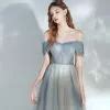 Elegant Ocean Blue Champagne Dancing Prom Dresses A Line