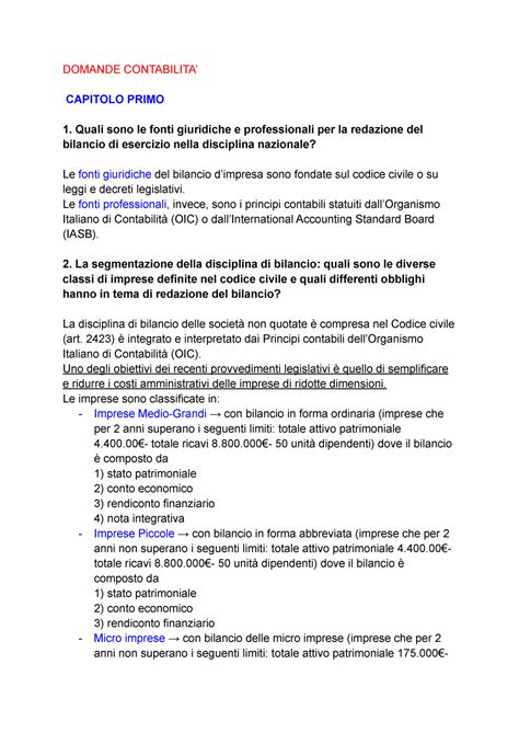 Risposte Contabilita Pt Domande Contabilita Capitolo Primo Quali