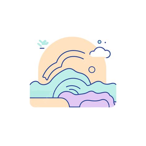 Diseño Plano De Playa Con Nubes Y Olas En Color Vector PNG Llamar