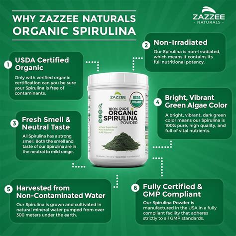 Zazzee USDA Organic Spirulina Powder 2 2 Pounds 303 Servings 100