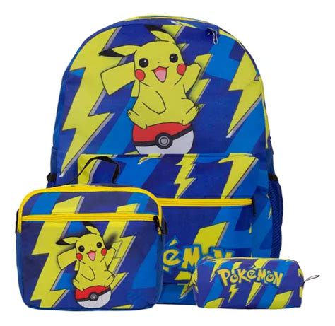 Kit Bolsa Escolar Masculina Costas Pok Mon Pikachu Aulas Parcelamento