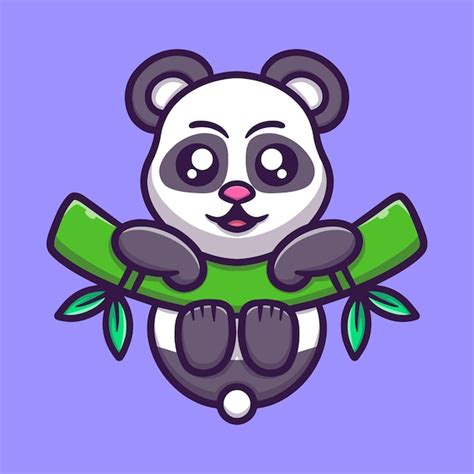 Premium Vector Cute Panda Hanging On Bamboo Cartoon Vector Icon