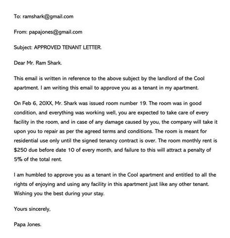 Sample Rental Application Approval Letters Approved Tenant