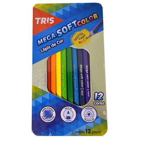 L Pis De Cor Cores Triangular Tris Mega Soft Estojo Metal Na