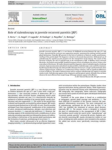 Role of sialendoscopy in juvenile recurrent parotitis (JRP) | PDF | Clinical Medicine | Medical ...