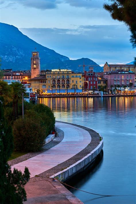 View Of The Beautiful Riva Del Garda Town By Night Lake Garda