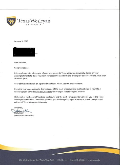 College Acceptance Letter Template