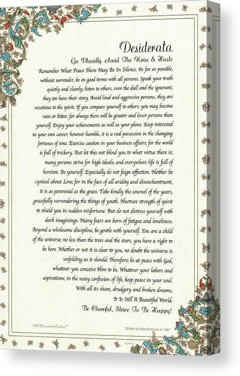 Desiderata Poem By Max Ehrmann Original Design On Florentine Parchment