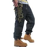 Qbo Men S Hip Hop Embroidery Graphic Baggy Jeans Loose Pants At Amazon