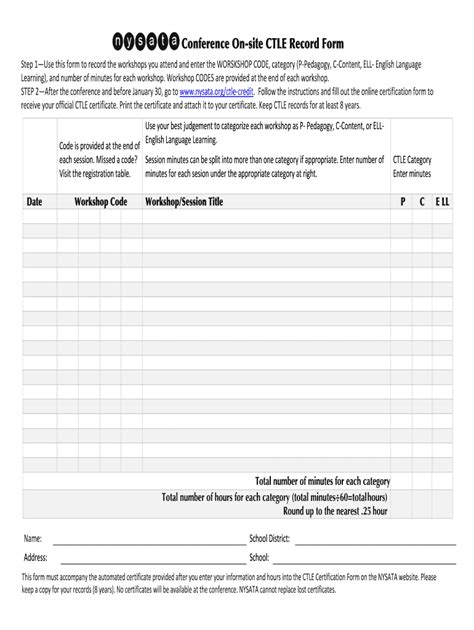 Fillable Online Conference On Site CTLE Record Form Nysata Fax Email