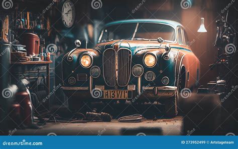 Old Car Repair Garage Cinematic Lighting Wallpaper Vintage Car