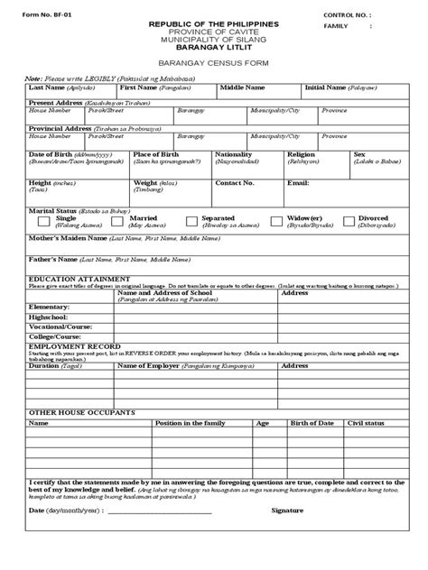 Barangay Census Form Pdf