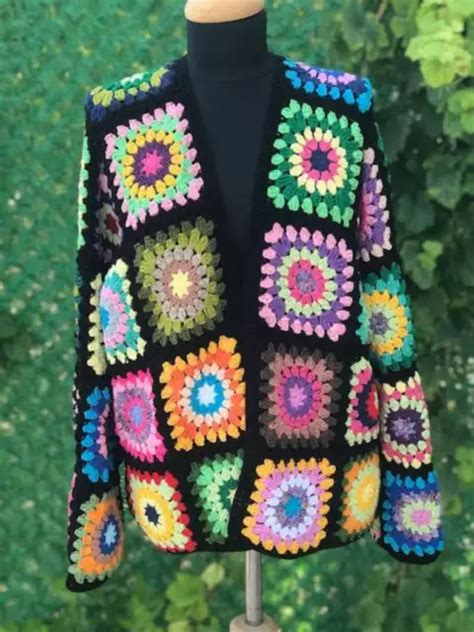 GRANNY SQUARE CARDIGAN AFGHAN Crochet Sweater Long Granny Square Coat