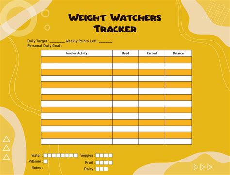 Weight Watchers Points Tracker Printable