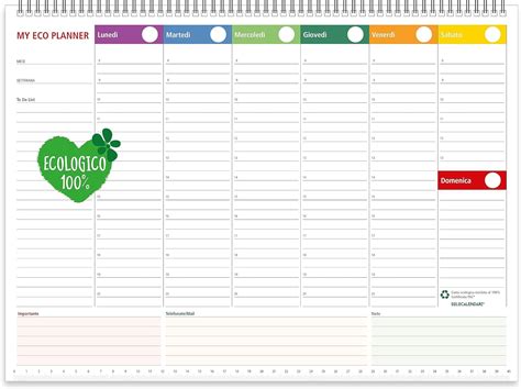Planning Settimanale Da Tavolo SPIRALATO Colors Perpetuo Senza Date In
