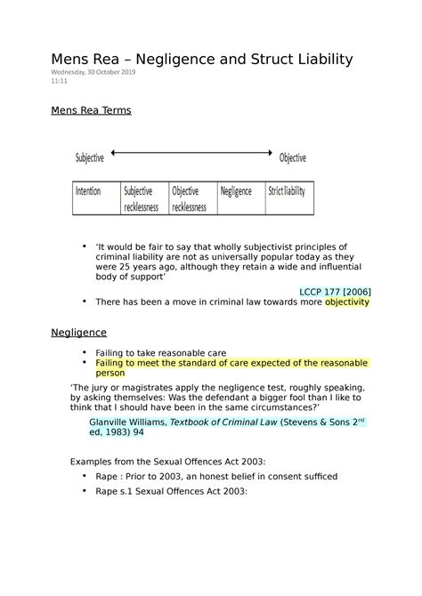 Mens Rea Negligence And Strict Liability Mens Rea Negligence And