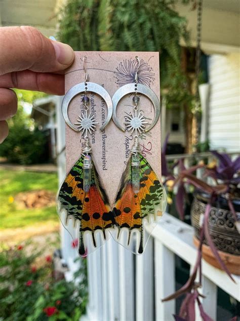 Madagascar Sunset Moth Real Butterfly Wing Earrings Gold Etsy