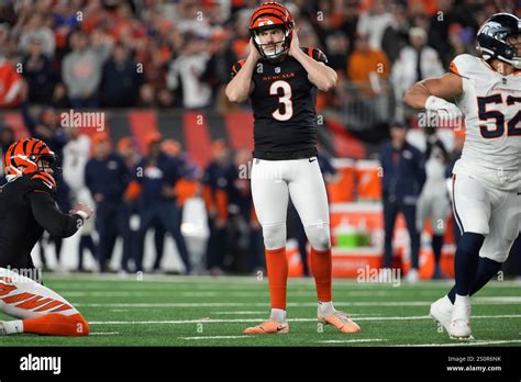 Cincinnati Bengals place kicker Cade York reacts after striking an ...