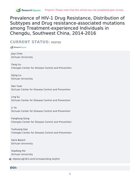 PDF Prevalence Of HIV 1 Drug Resistance Distribution Of Subtypes And