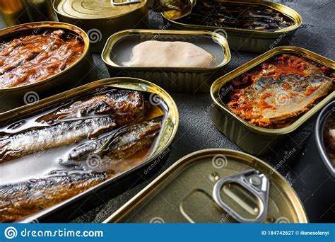 Conserves Of Canned Fish With Different Types Of Fish And Seafood