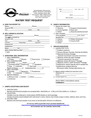 Fillable Online Co Olmsted Mn Water Test Request Form Olmsted County