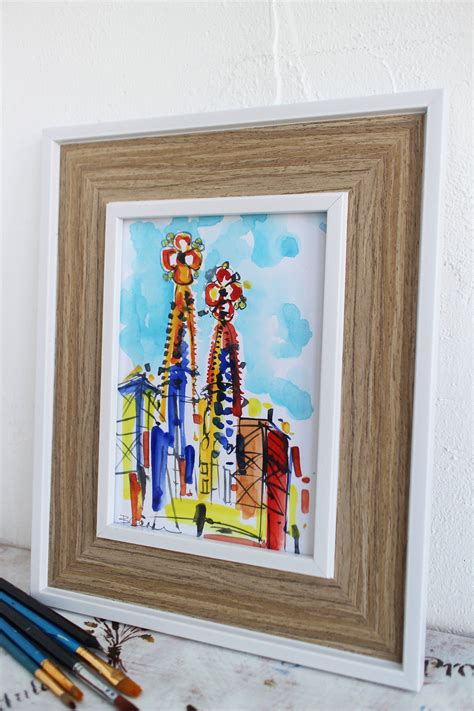 Sagrada Familia Barcelona Sketch Painting Framed Watercolor Original