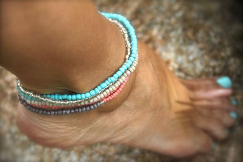 Turquoise Anklet Stack Beaded Bracelet Turquoise Ankle Bracelet Boho