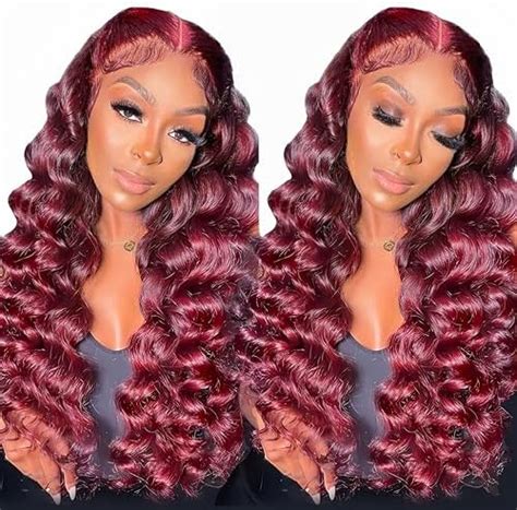 Amazon NKTU 32inch Burgundy Lace Front Wigs Human Hair 99j Deep