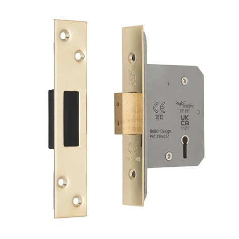 Smith And Locke Fire Rated 5 Lever Brass Deadlock 65mm Case 44mm Backset Screwfix