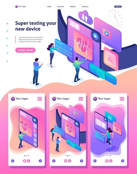 Isometrische Website Vorlage Landingpage Konzept Das Team Testet Ein
